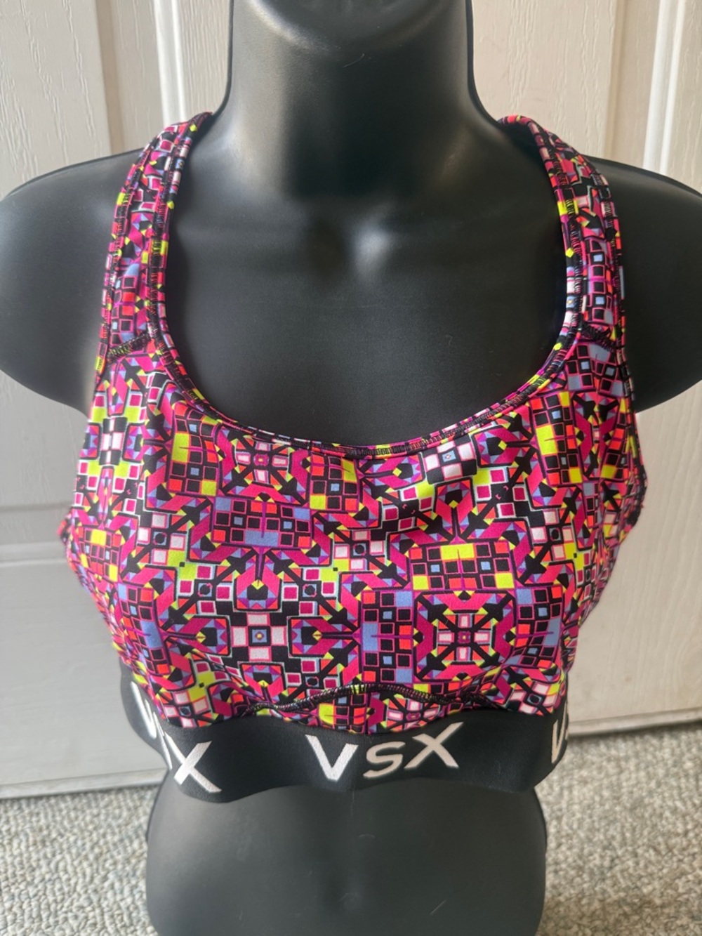 Victoria's Secret VSX Geometric Print Sports Bra - Pink & Neon